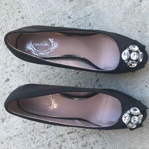 Sam and Libby black peep-toe heals with diamond rhinestone design